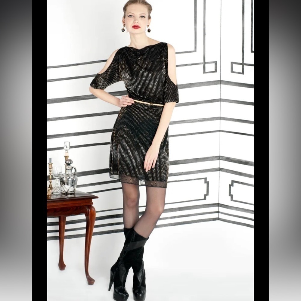 Alice + Olivia Sequined Beaded Cold Shoulder Mini Dress mob wife maximalist S